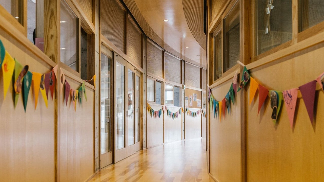 Tedako Child Development Center indoor hallway with colorful decorations