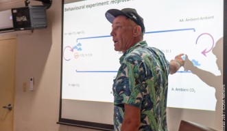 Prof. Timothy Ravasi, head of the Marine Climate Change Unit at OIST, giving a presentation at the Palau International Coral Reef Center 