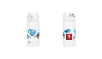 thermos with designs of sea animals and the OIST Coral Project logo