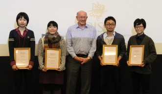 The winners with OIST President Jonathan Dorfan