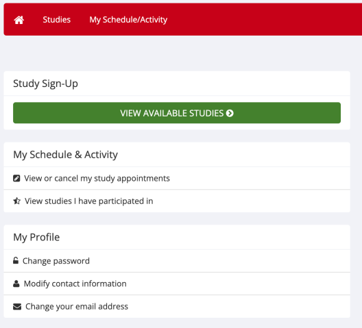 screenshot of Study Sign-up page