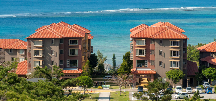 village area with ocean view background 