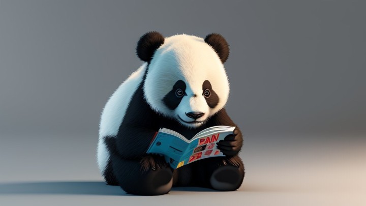 a panda reading a science magazine