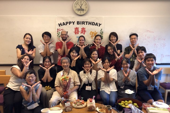A group photo taken at Prof. Yamamoto's 77th birthday party on September 11, 2024.