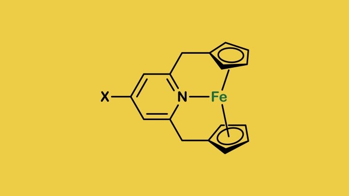 An image showing the chemical structure of the newly synthesized 20-electron ferrocene derivative