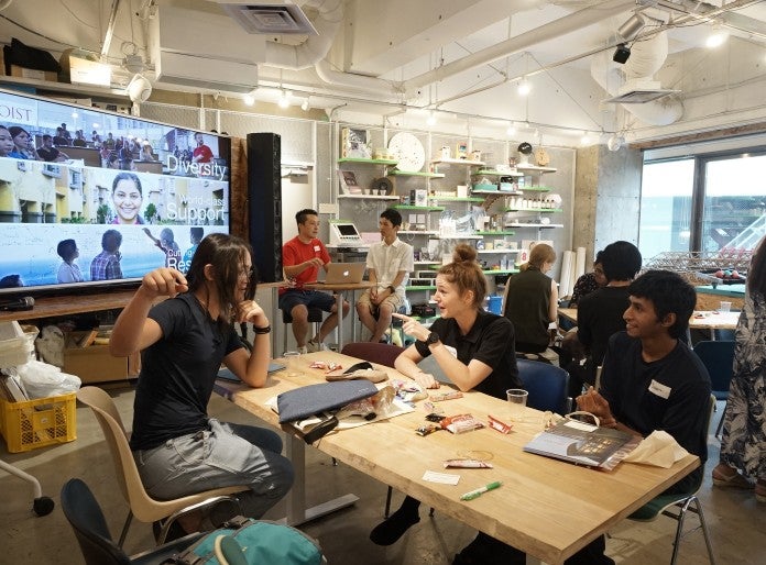 Students sitting around a table in a cafe